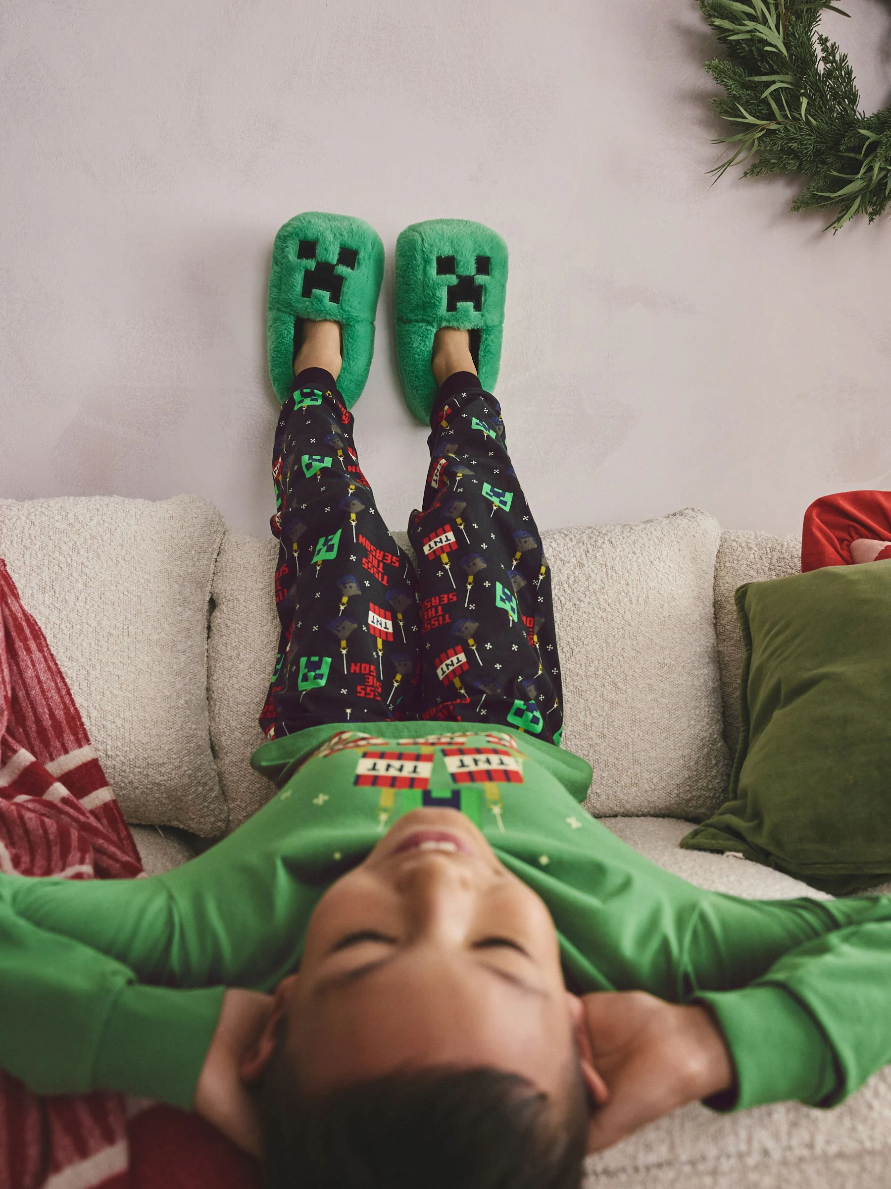 Groen/zwart Minecraft - Enkele Kerstmis-licentiepyjama (5-16jr)