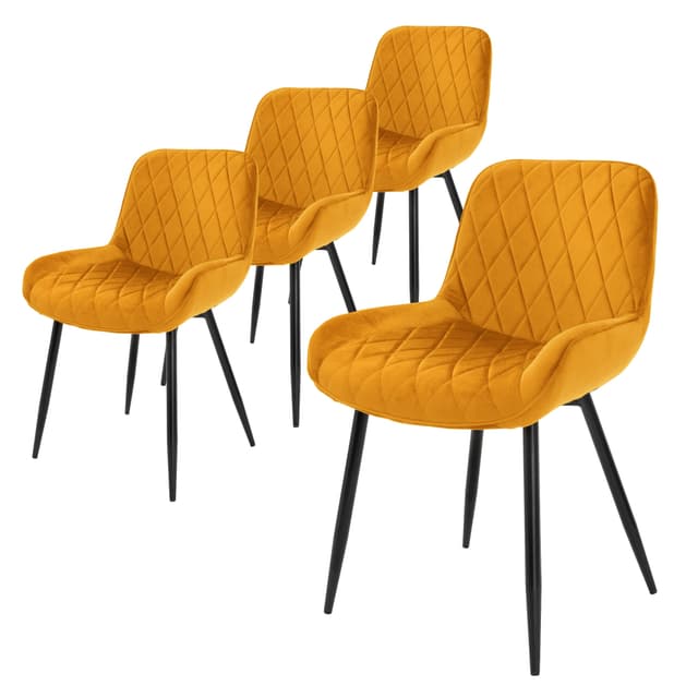 ML-Design sæt 4x sennepsfarvede spisebordsstole, sorte metalben