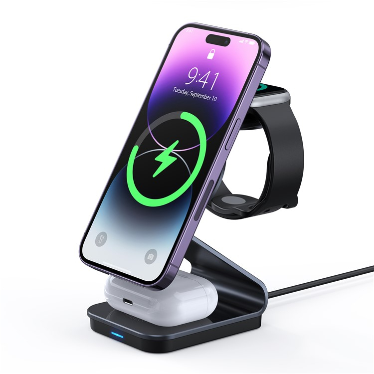 (15W) 3in1 MagSafe Qi Wireless Charger Ladegerät für Apple iPhone / Apple Airpods / Apple Watch Dockingstation - Schwarz