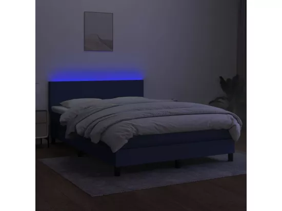 Sommier tapissier avec matelas et LED Bleu 140x190 cm Tissu