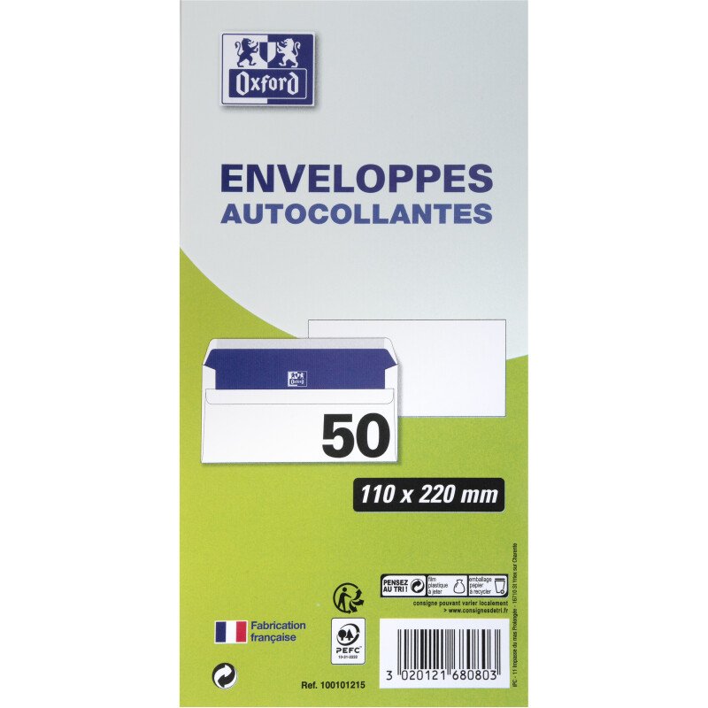 EnveloPPe Oxford 110X220 X50 Autocollante Blanche