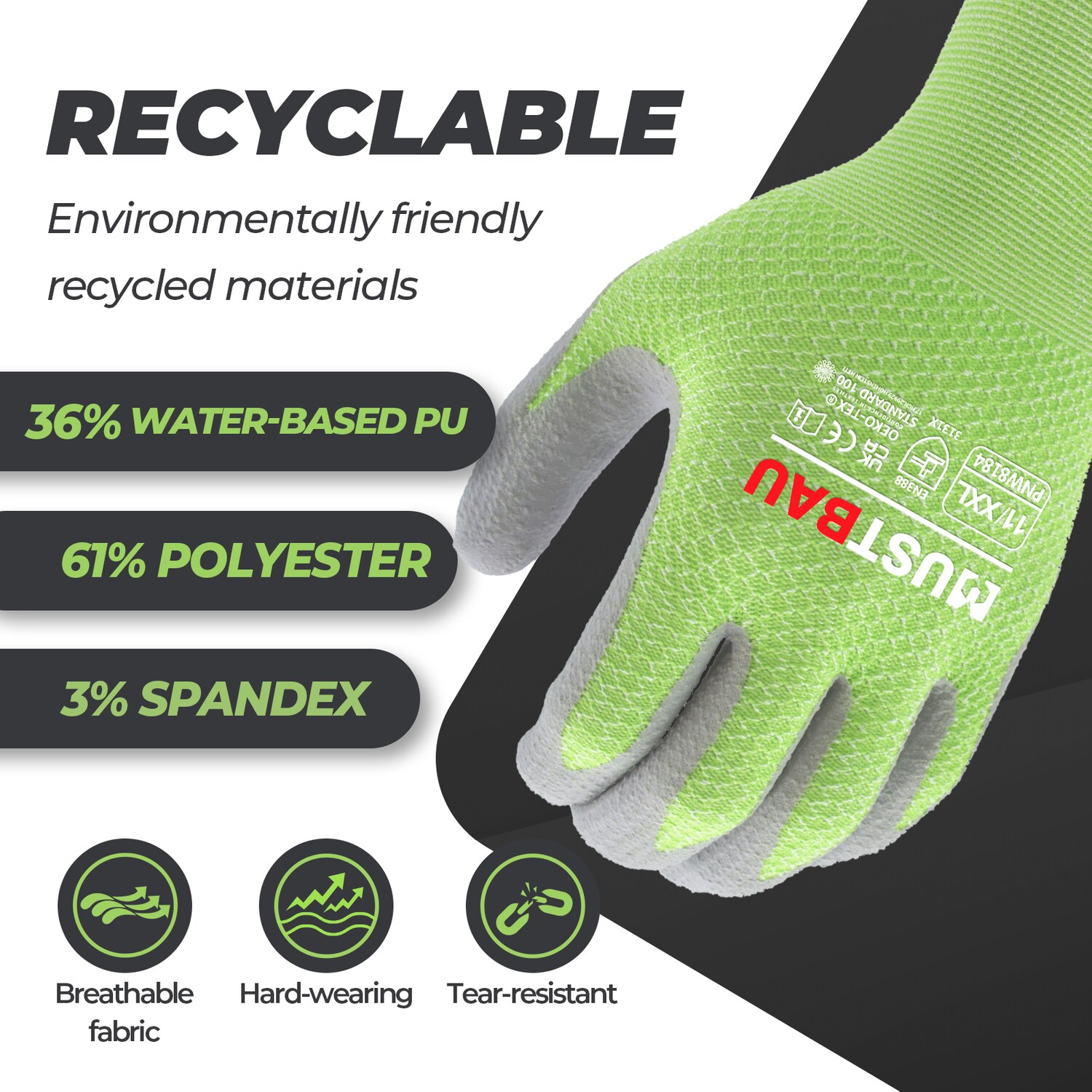 Mustbau Arbeitshandschuhe 3 Pack,Gartenhandschuhe Montagehandschuhe, Wiederverwendbar, Größe:XL