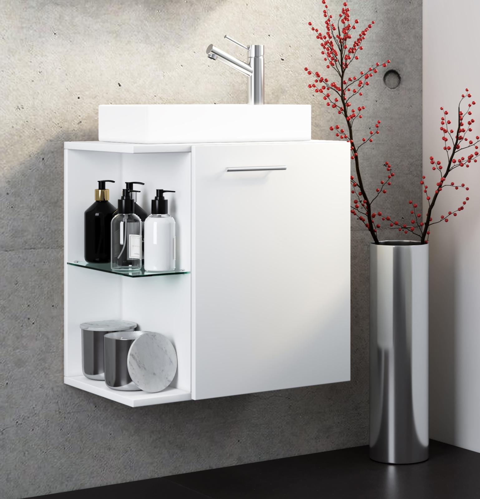 2-teiliger Gäste-Waschtisch HAUSA - weiß - Waschbecken weiß