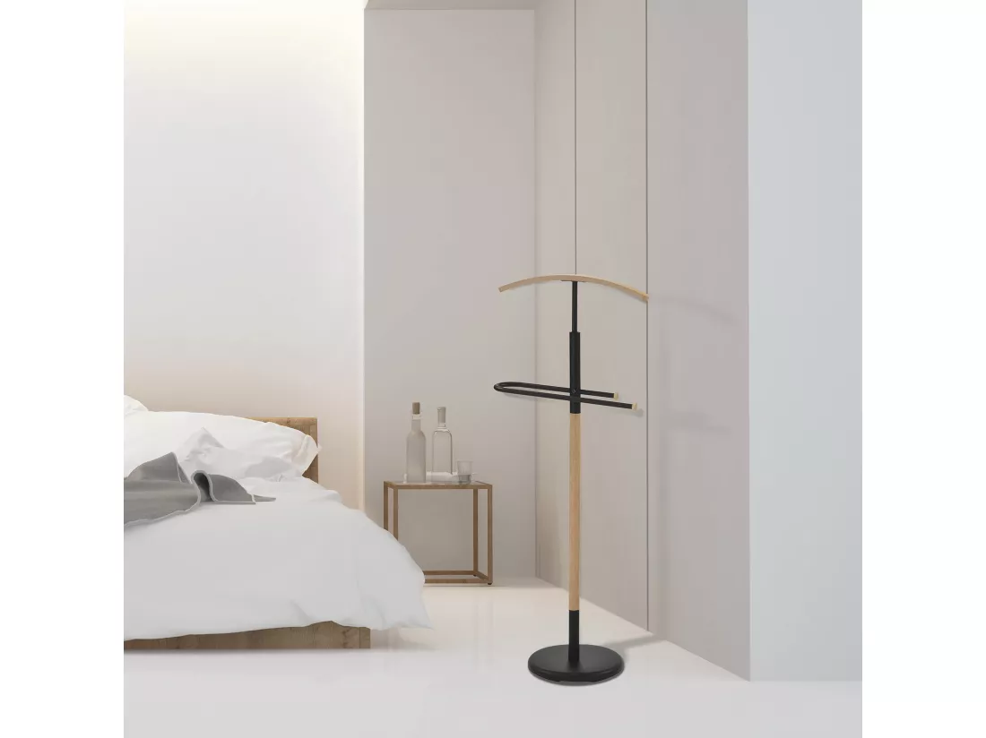 Valet de chambre - H120cm x L47cm x P28cm - métal et bois noir/chêne - Wood