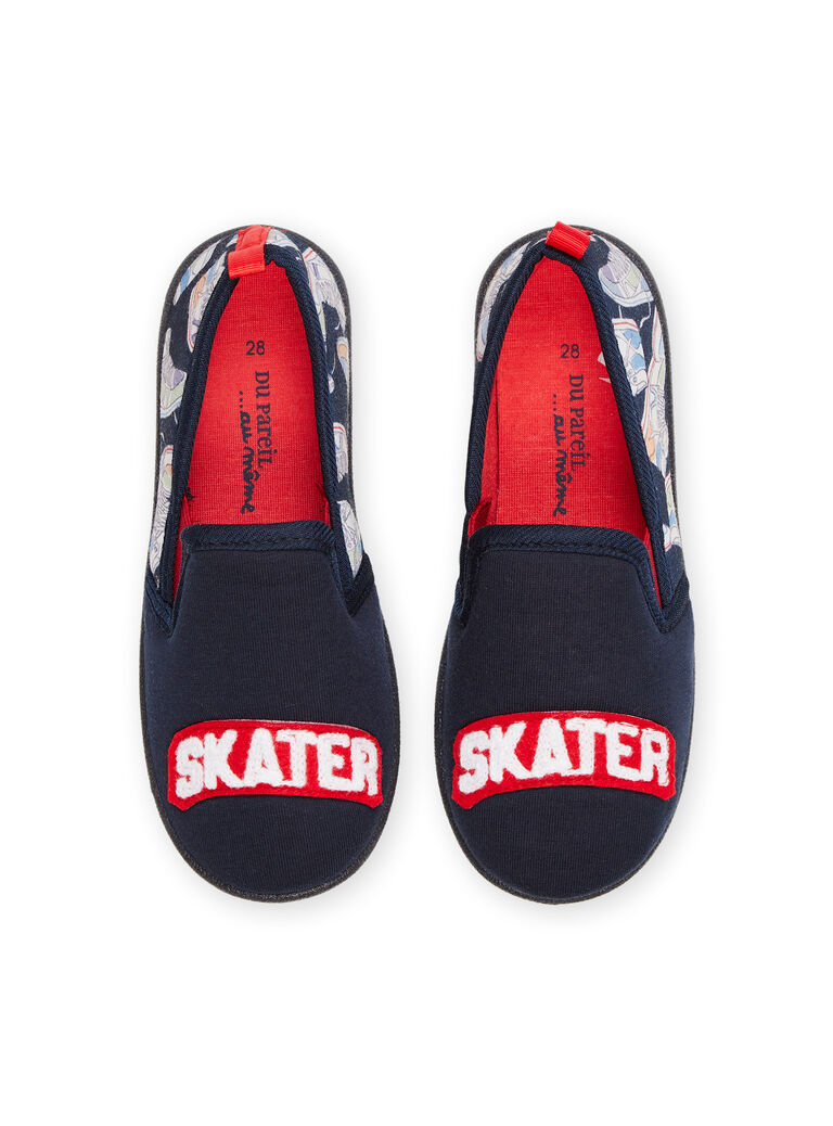 Chaussons bleu marine à imprimé skate et lettrage