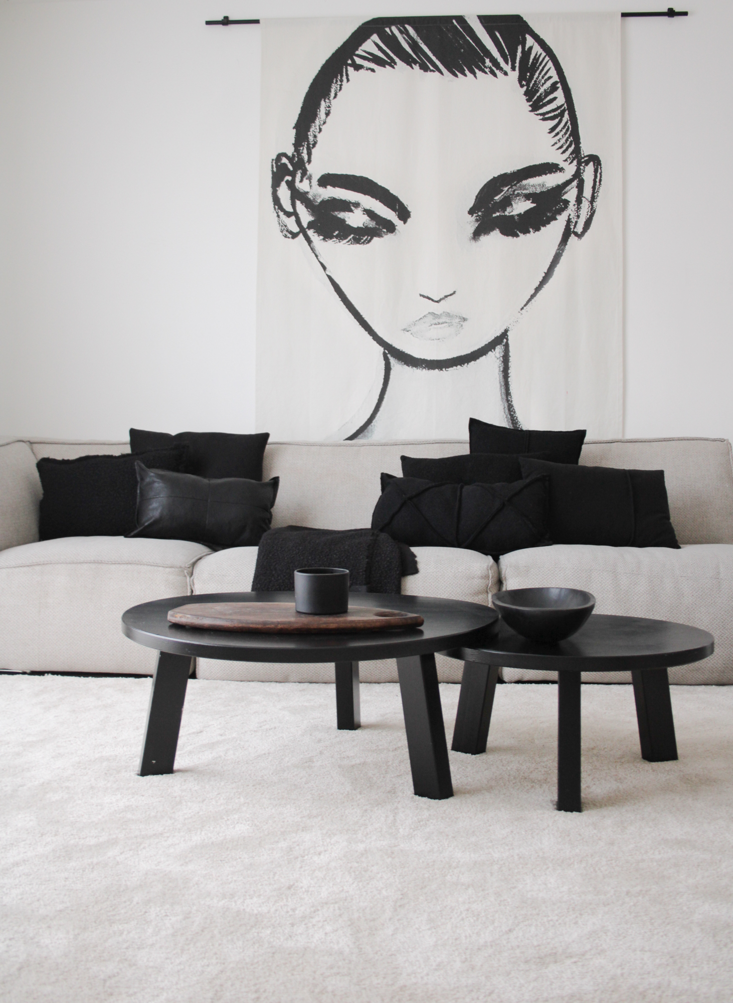 kussen wol zwart 45x45cm