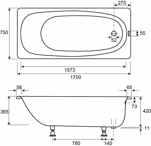 Plieger Brussel ligbad rechthoekig 170x75cm wit