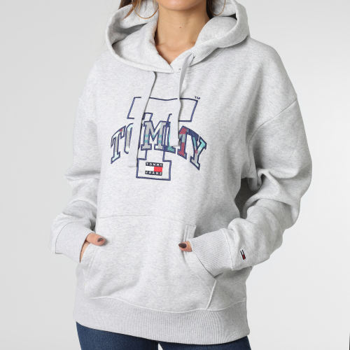 Sweat Capuche Femme Relaxed Tartan 4870 Gris Chiné