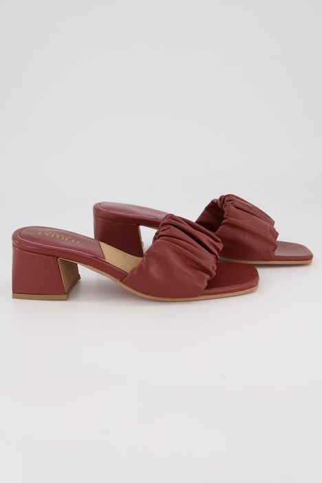 Leder-Pantolette, Lamm-Nappaleder, gekräuselter Riemen, Blockabsatz