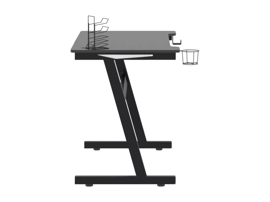 Bureau de jeu à LED en forme de Z noir 110x60x75 cm