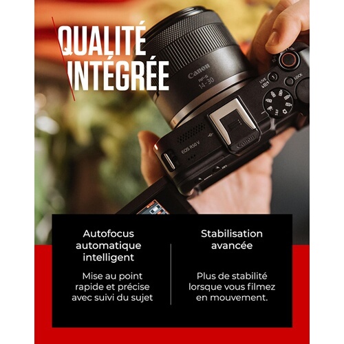 Appareil photo hybride Canon EOS R50 V + Optique RF-S 14-30mm pour Système EOS R + Poignée-Trépied HG-100TBR avec commande a distance  Bluetooth + Microphone DM-E100 +  Carte SD 128 GB