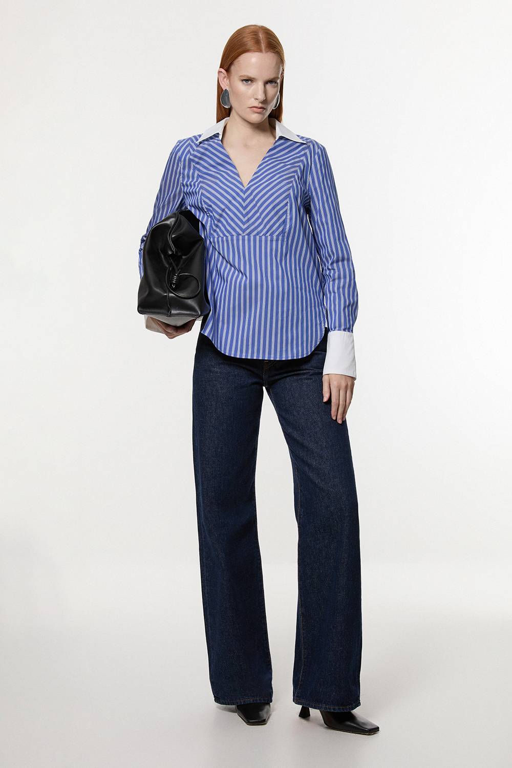 KarenMillen Chemise rayée ajustée à col et poignets contrastants