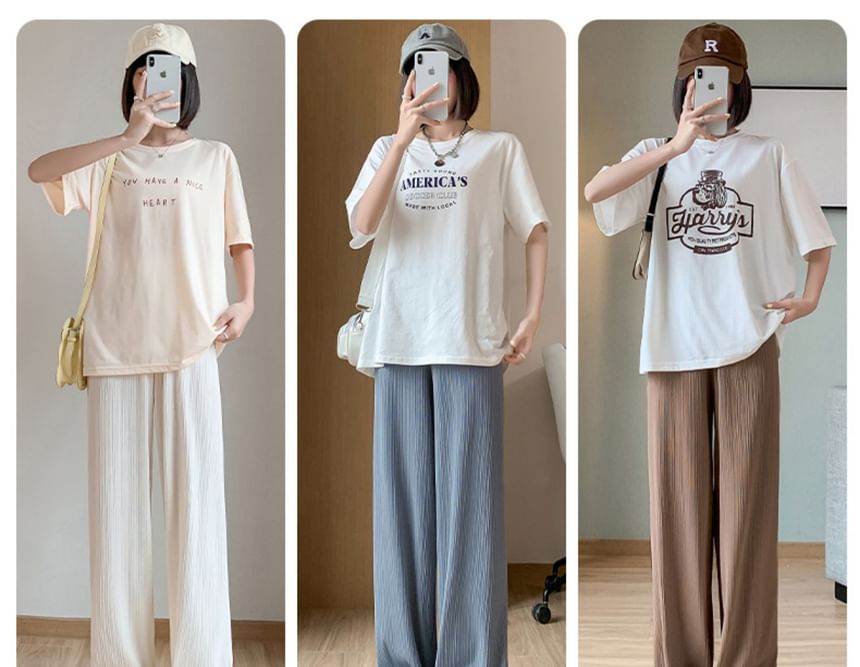 evanesce - High Rise Rib Wide Leg Plain Sweatpants