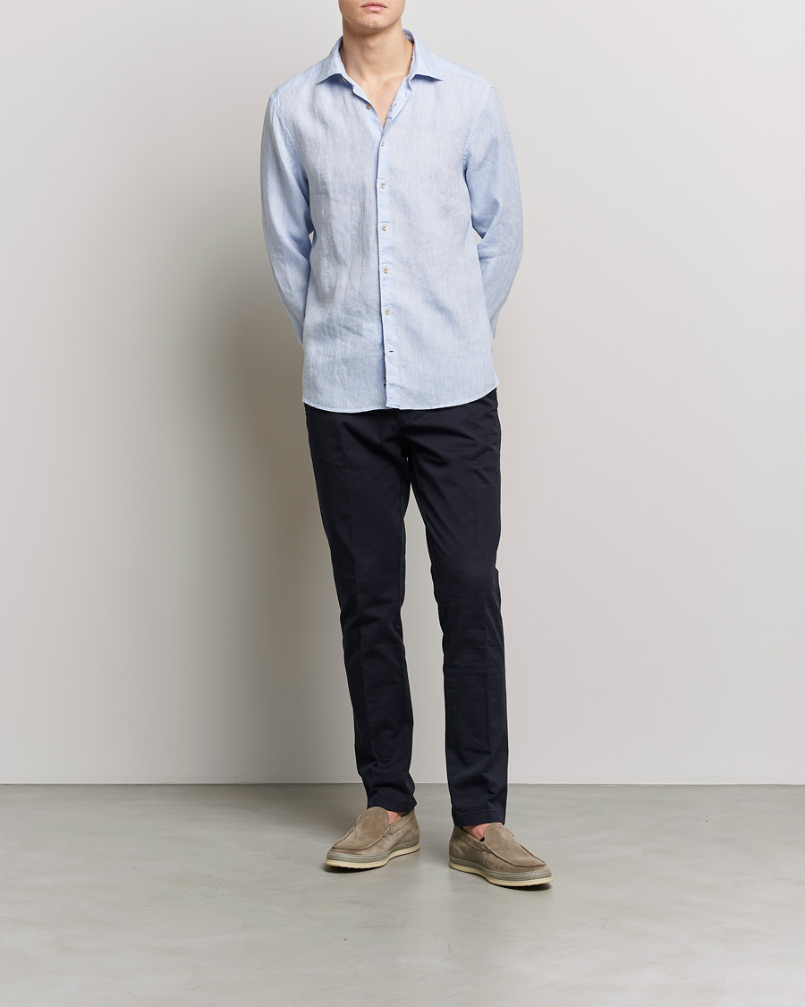 Stenströms Slimline Cut Away Linen Shirt Light Blue