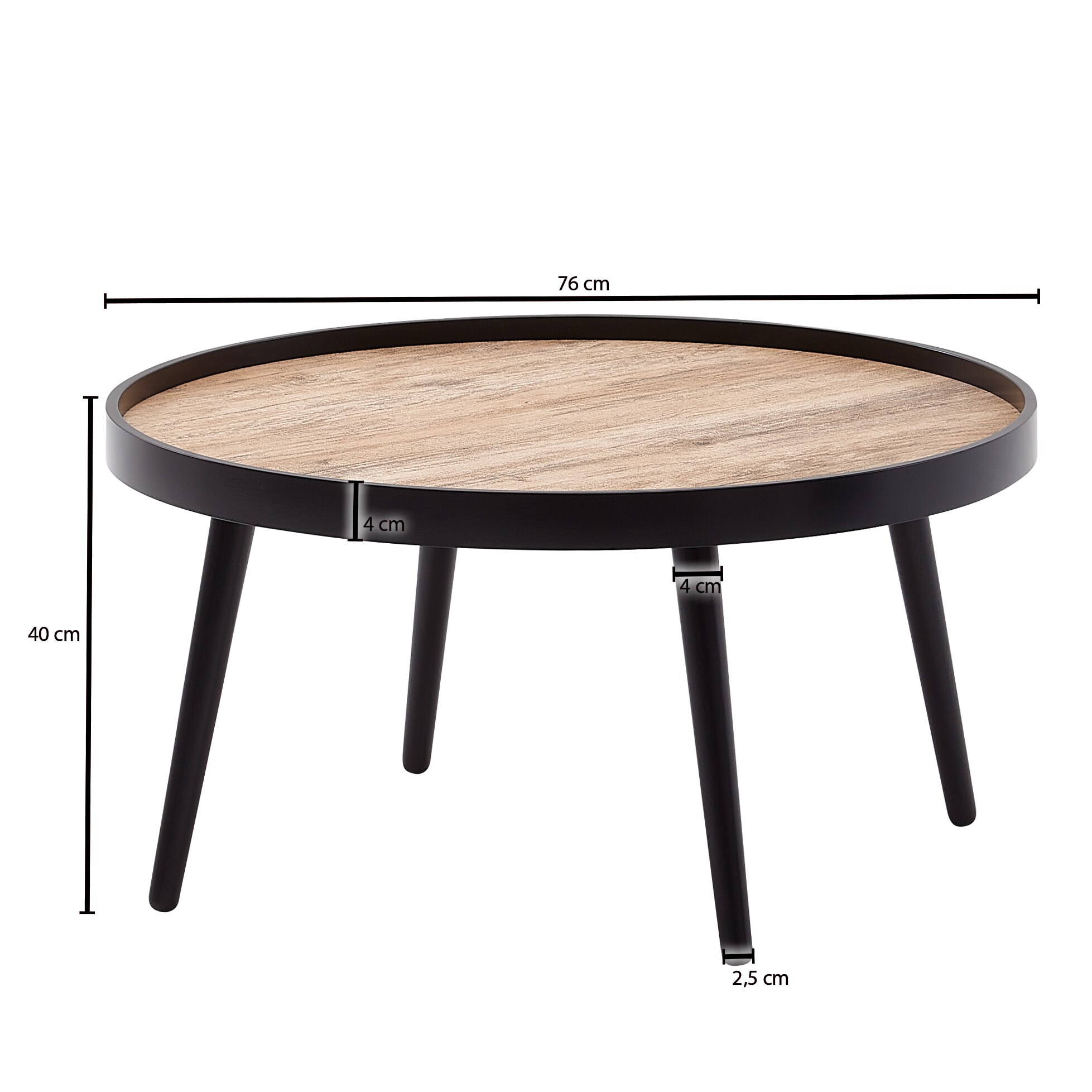 KADIMA DESIGN Couchtisch mit Ablagefläche in Holzoptik, Runder Tisch, Erhöhter Rand