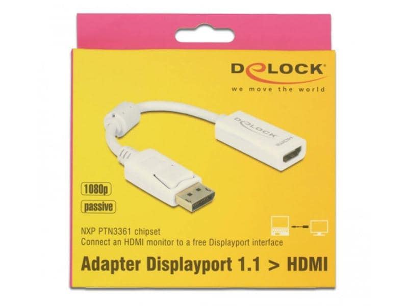 Delock Adapter Displayport - HDMI Weiss Adapterkabel, DisplayPort-Stecker auf HDMI-Buchse