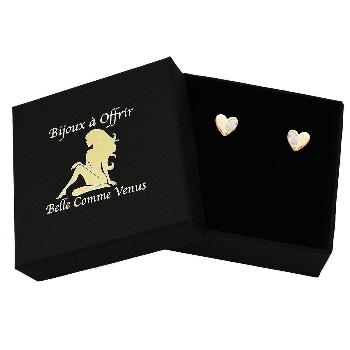 Boucles d'oreilles petit coeur et goutte d'oxyde de zirconium Plaqué OR 750 3 microns