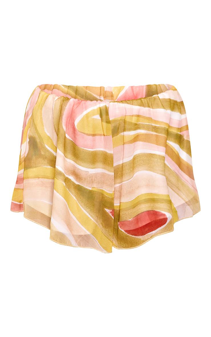 Pêche Ensemble Coordonné Short Fluide En Mousseline À Imprimé Abstrait
