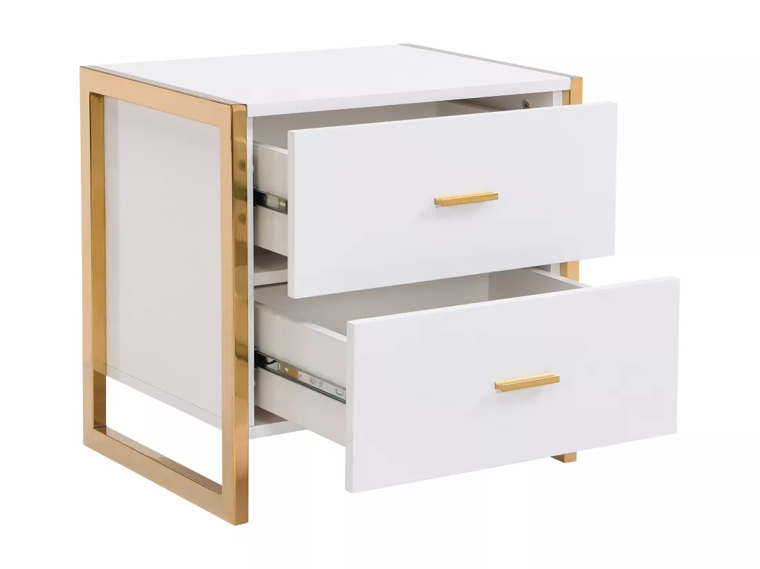 Lot de 2 tables de chevet 2 tiroirs - MDF - Blanc laqué et doré - OMBRELIA de Pascal Morabito