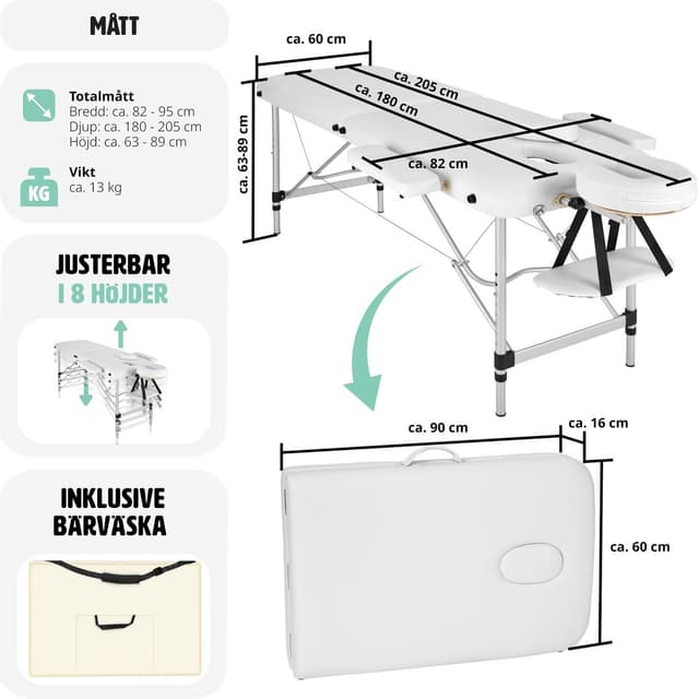Massagebriks i aluminium med 2 zoner, polstring + taske