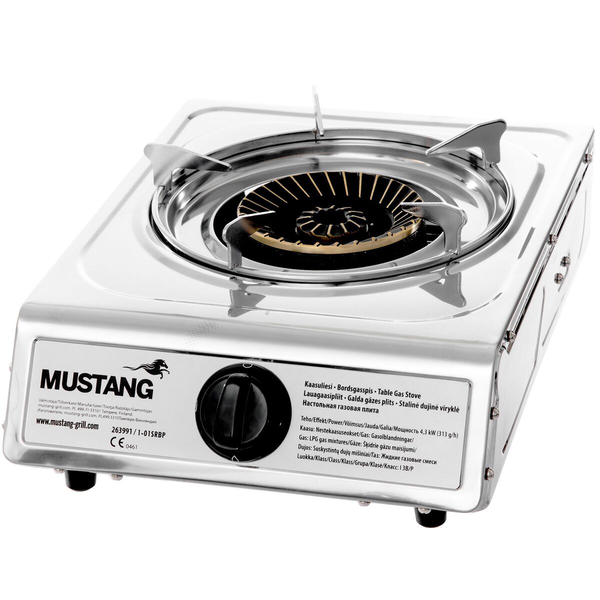 Gasskokeplate 1 brenner, rustfritt stål 4,3 kW