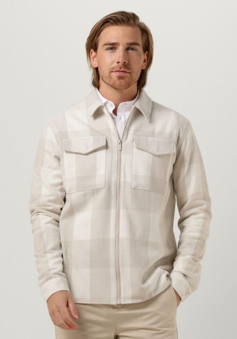 PUREWHITE zand purewhite overshirt check shirt with zipper at front and pockets at chest