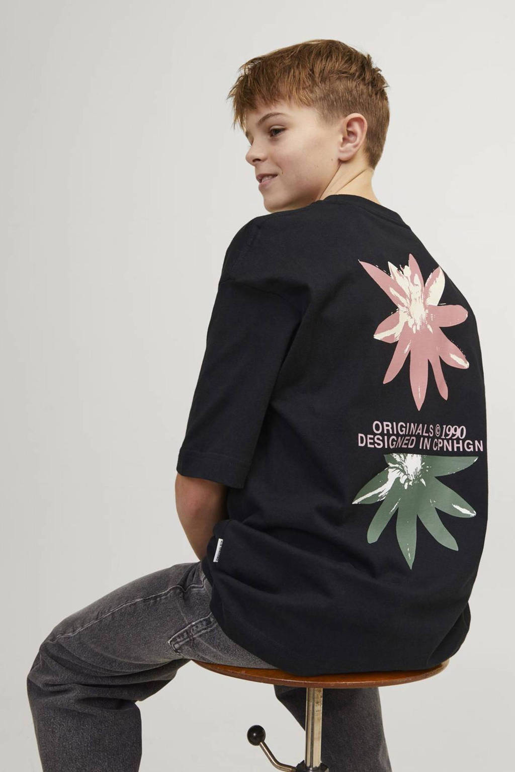 JACK & JONES T-shirt JORTAMPA met backprint zwart