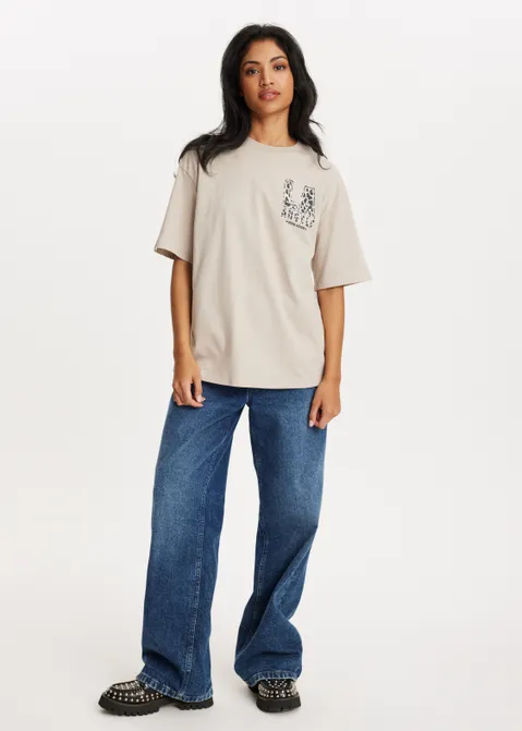 T-shirt met print LA zand (ZAND)