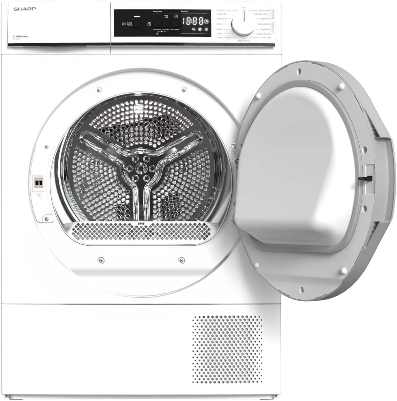 Sharp KD-NHA8S7PW21-DE Wärmepumpentrockner Frontlader, E, 8 kg, 15 Programme, 30 Min. Kurzprogramm, Schontrommel, LED-Innenbeleuchtung, Kindersicherung, Weiß