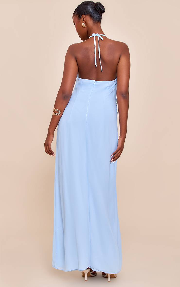 Bleu Clair Robe Longue Dos Nu En Mousseline