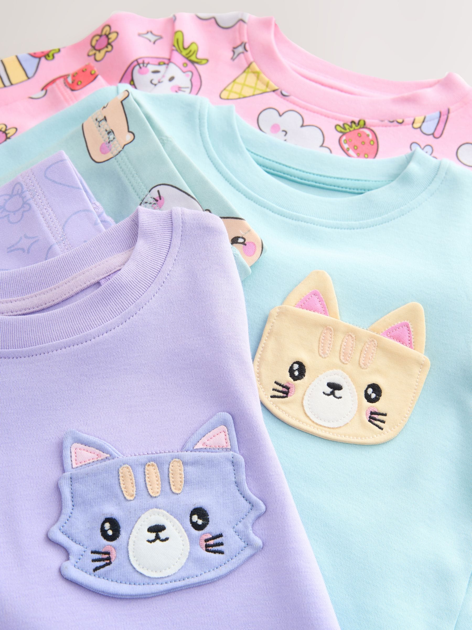 Paarse kattenprint - Verpakking van 3 knusse pyjama's (9 mnd-10 jr)