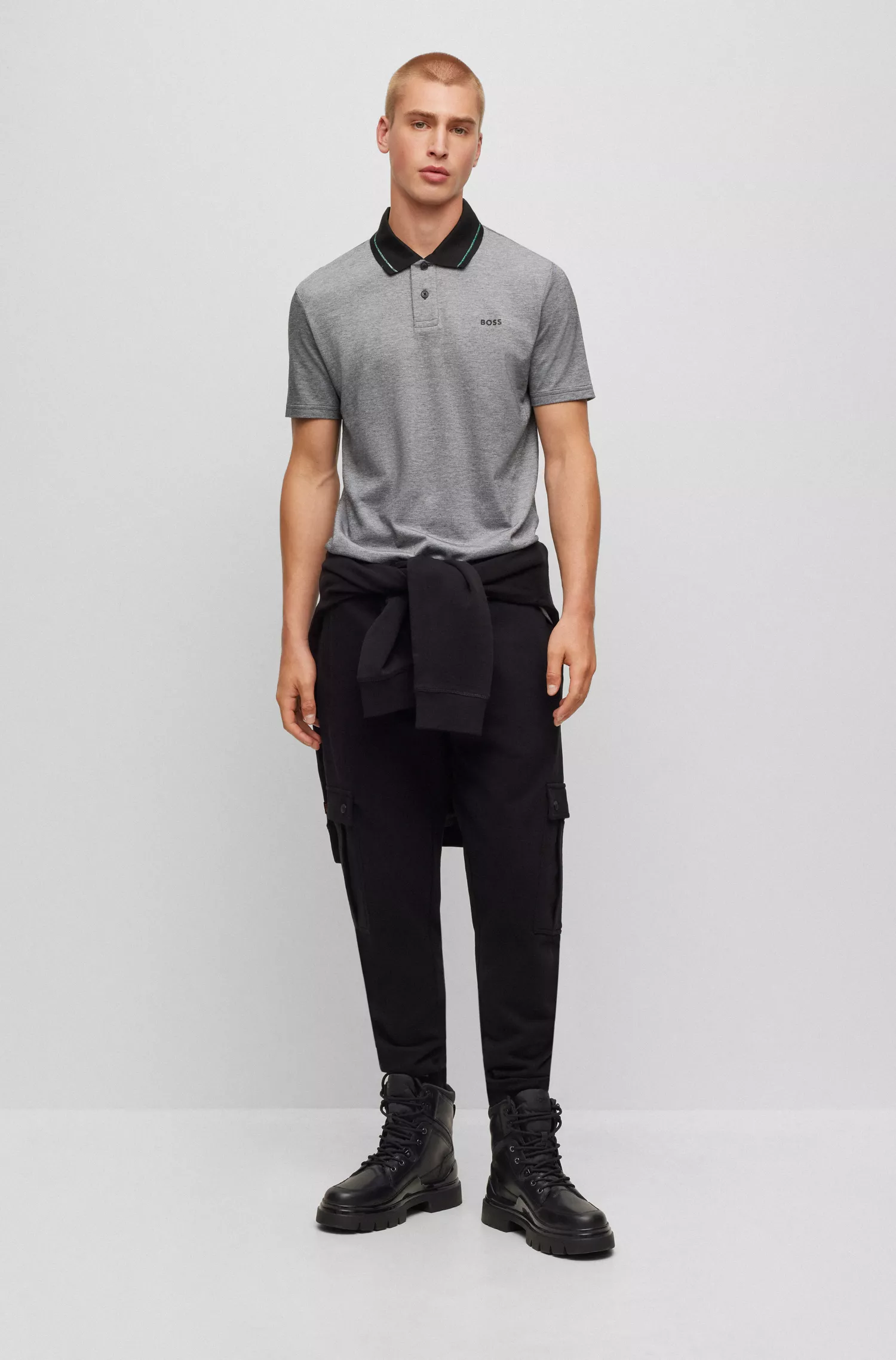 Camisa polo BOSS com estampa do logo laranja em piqué de algodão Oxford.