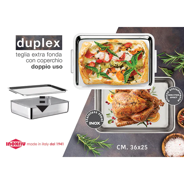 Plat à four Inox extra profond avec couvercle Duplex Inoxriv