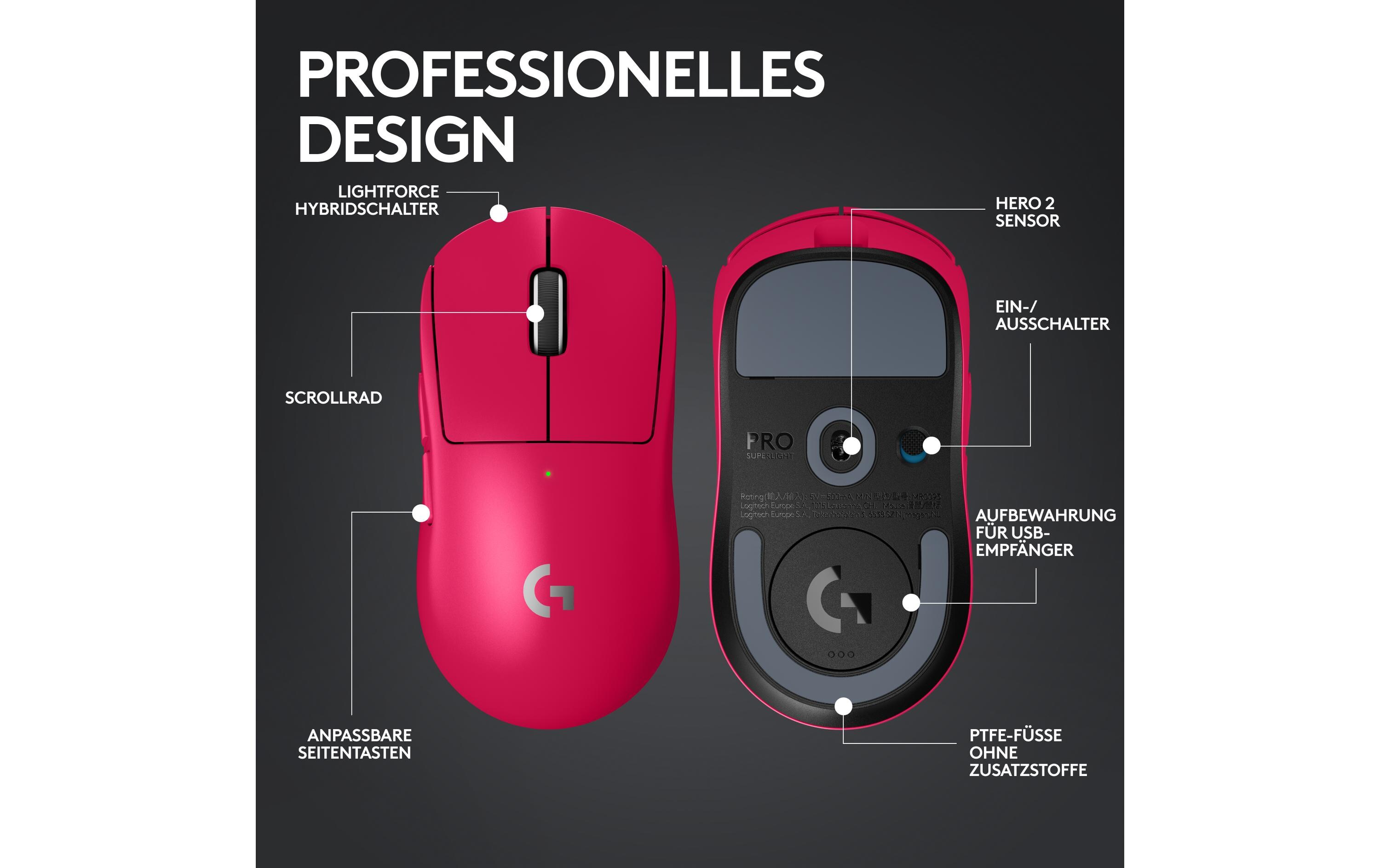 Gaming-Maus Pro X Superlight 2 Lightspeed Magenta<br>Extrem leichte Gaming-Maus mit leistungsvoller Performance