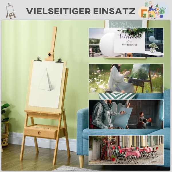 Staffeli Stående Staffeli Sammenleggbar Tre-Easel Høydejusterbart Studio-Easel Med Holder, For Lerreter Opptil 92 Cm Høye