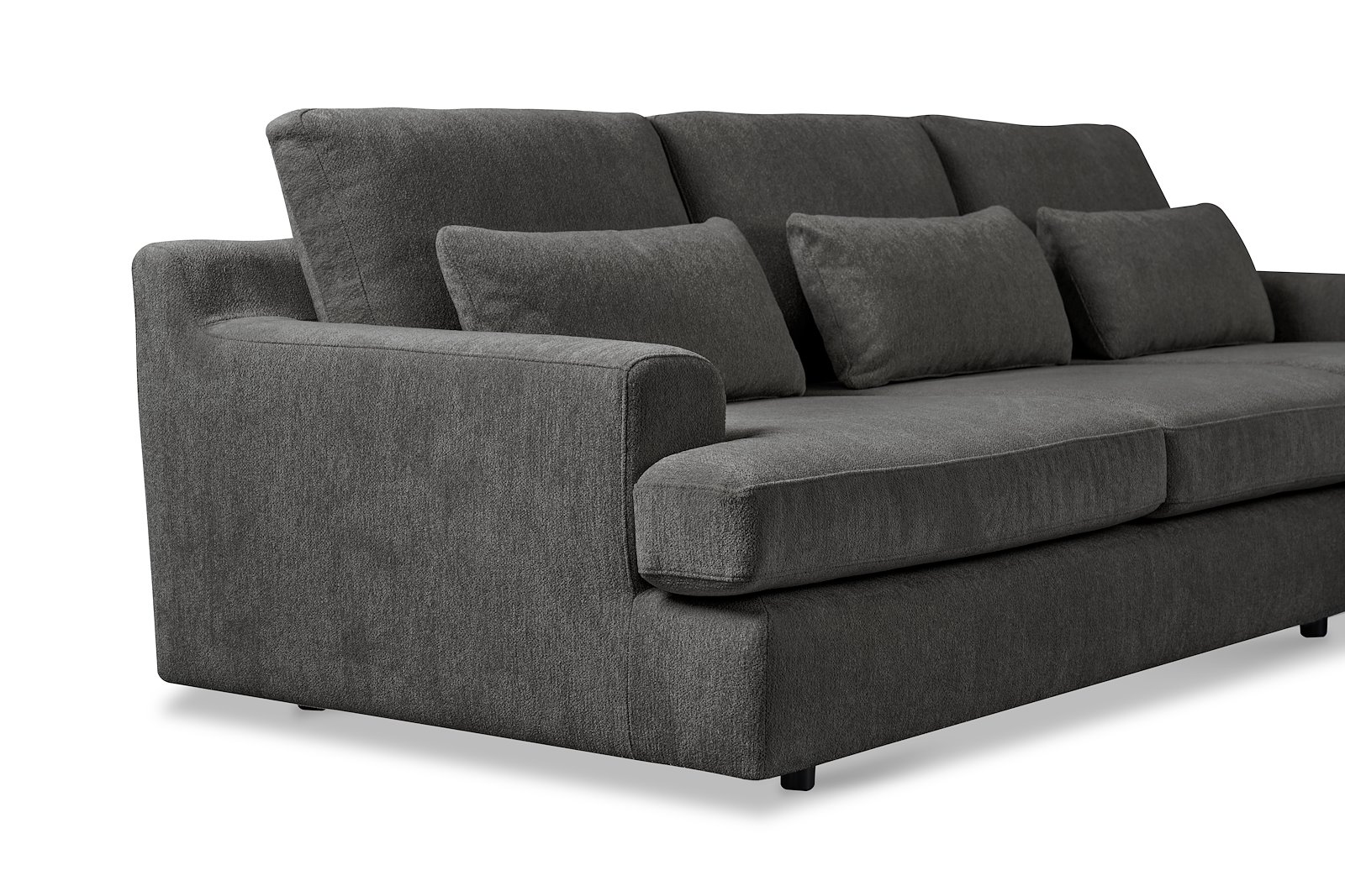 Roma Sofa 2,5-seter med sjeselong høyre.2100 Tekstil Raven 15 Antracite med sorte ben
