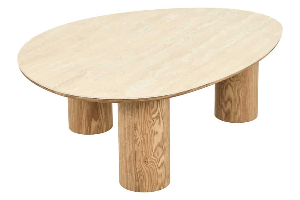 Stilvoller Couchtisch ORGANIKO 110cm natur Eiche Travertin Keramik