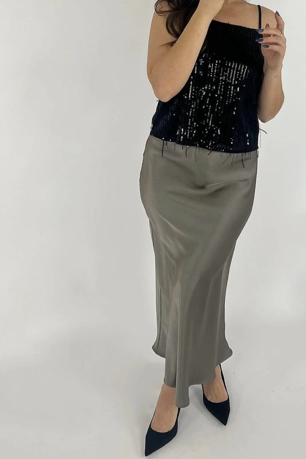 Neo Noir Vicky Heavy Sateen Skirt warm grey