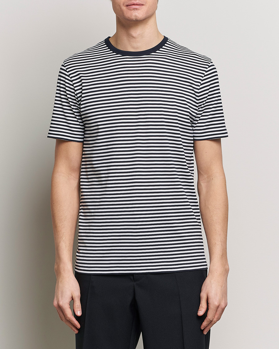 Sunspel Striped Crew Neck Q82 Cotton T-Shirt White/Navy