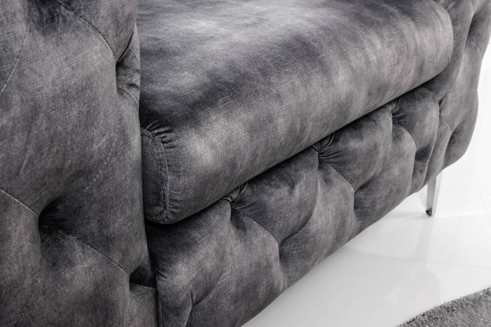 Design Chesterfield Sessel MODERN BAROCK 120cm dunkelgrau Samt