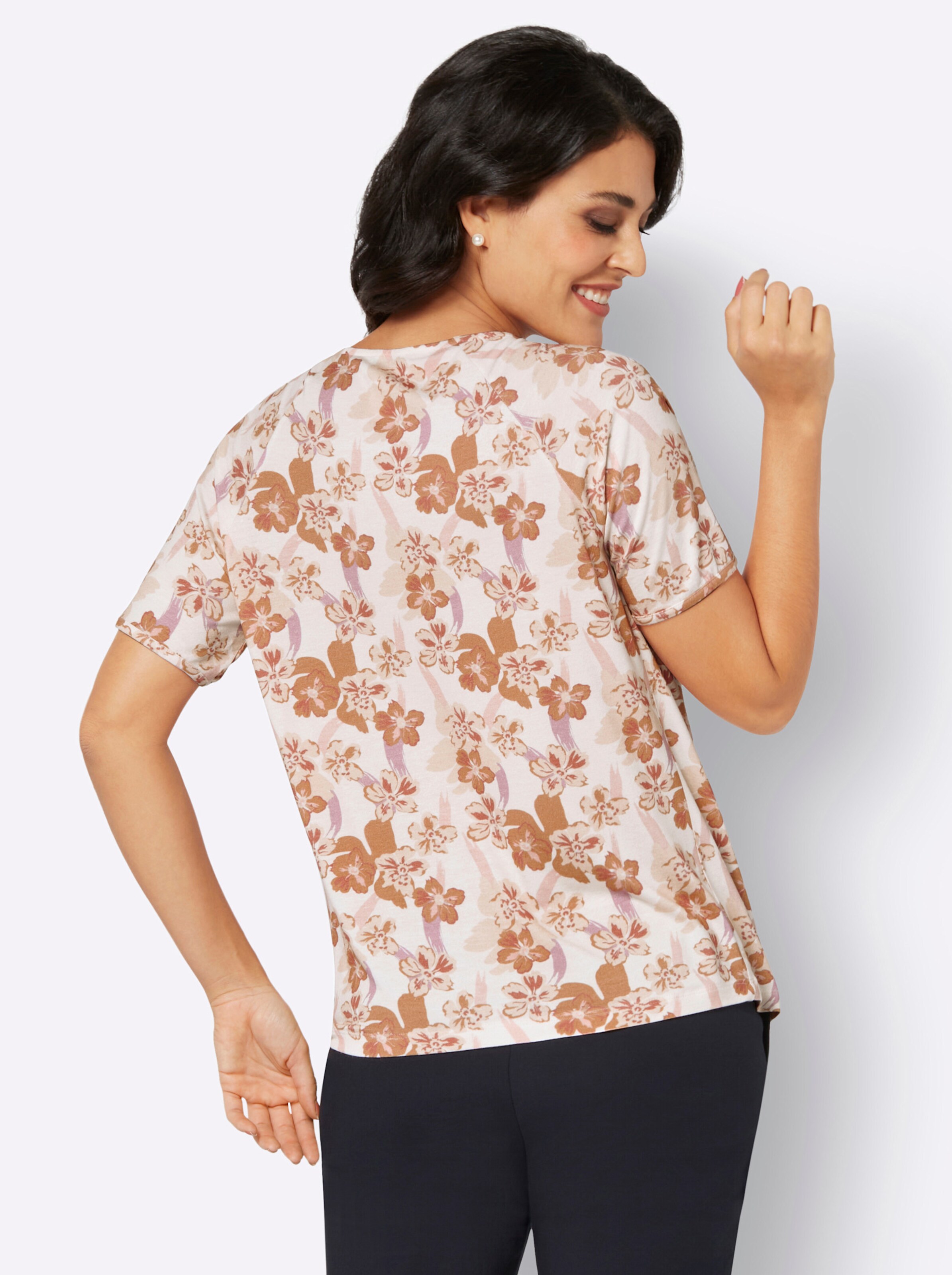 Shirt in champagner-rosenholz-bedruckt