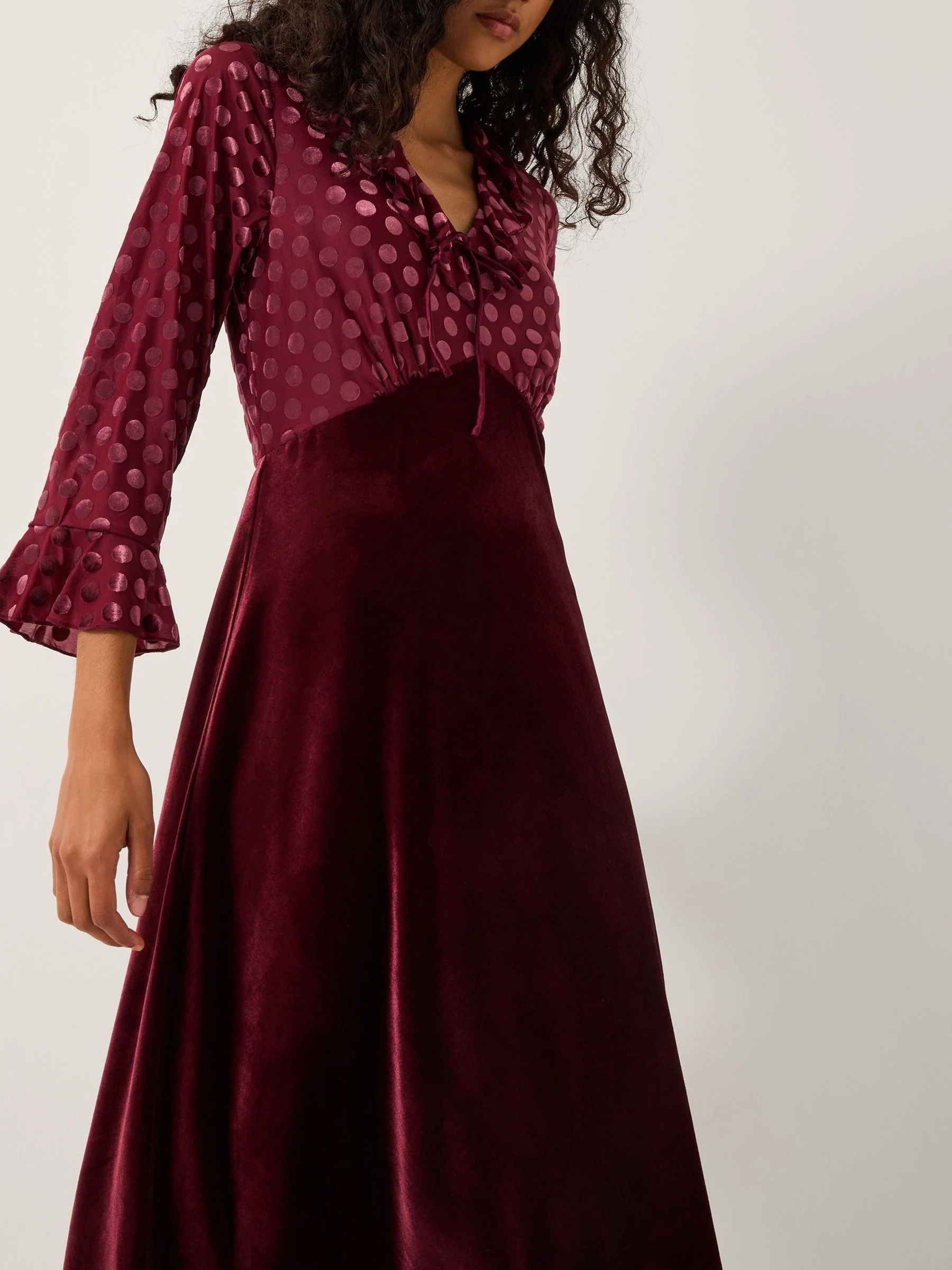 Monsoon Dua Polka Dot Velvet Midi Dress