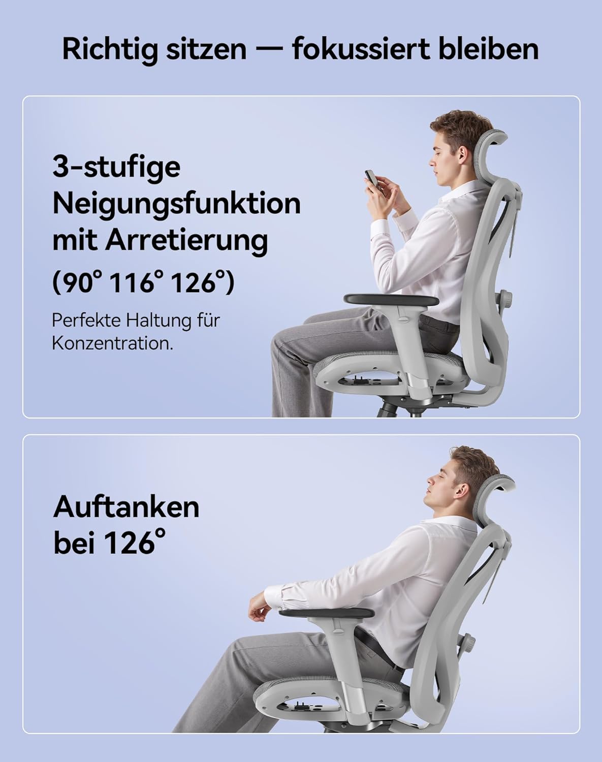 SIHOO M57 Ergonomischer Bürostuhl mit 3-Wege-Armlehnen, Lendenwirbelstütze und Verstellbarer Kopfstütze Hohe Rückenlehne Neigungsfunktion IL0171674