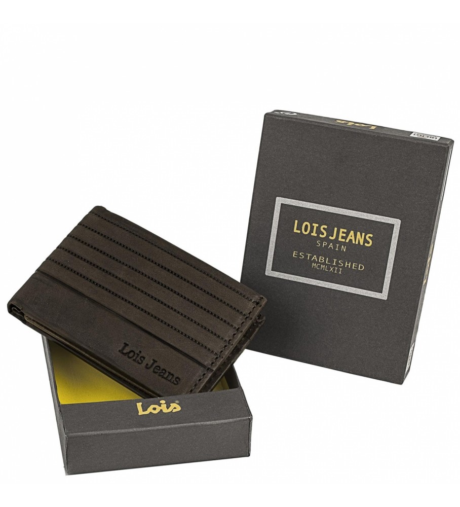 Carteira Lois em couro com compartimento externo e proteção RFID LOIS 202286 marrom