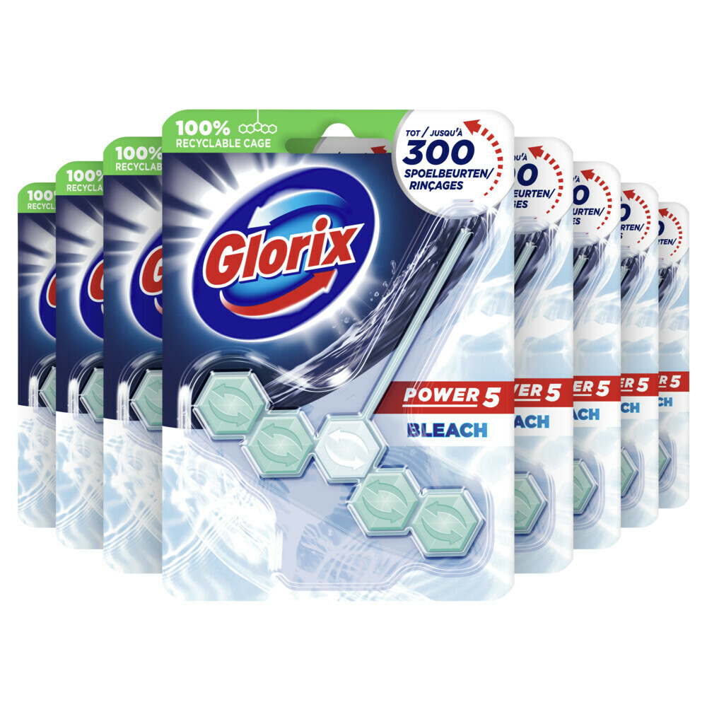 9x Glorix Toiletblok Power 5 Met Bleek