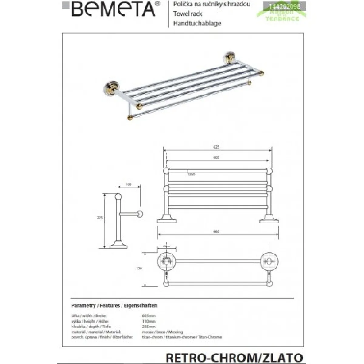 Bemeta - Maison De La Tendance Étagère Porte-Serviettes RETRO Chrome-Or