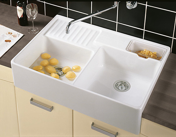 Évier timbre de cuisine à poser 2 bacs Tradition Villeroy & Boch céramique blanc brillant