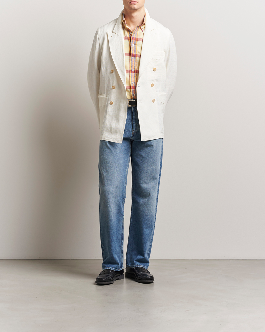 Drake's MKIII Linen Games Double Breasted Blazer Ecru