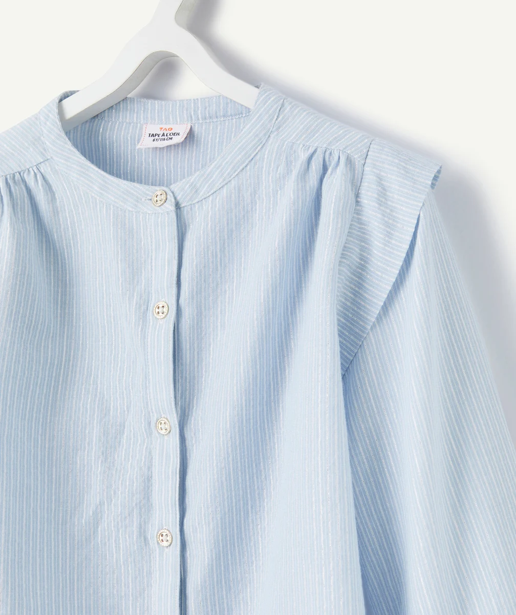 CHEMISE MANCHES LONGUES FILLE BLEUE À RAYURES AVEC DÉTAILS PAILLETÉS