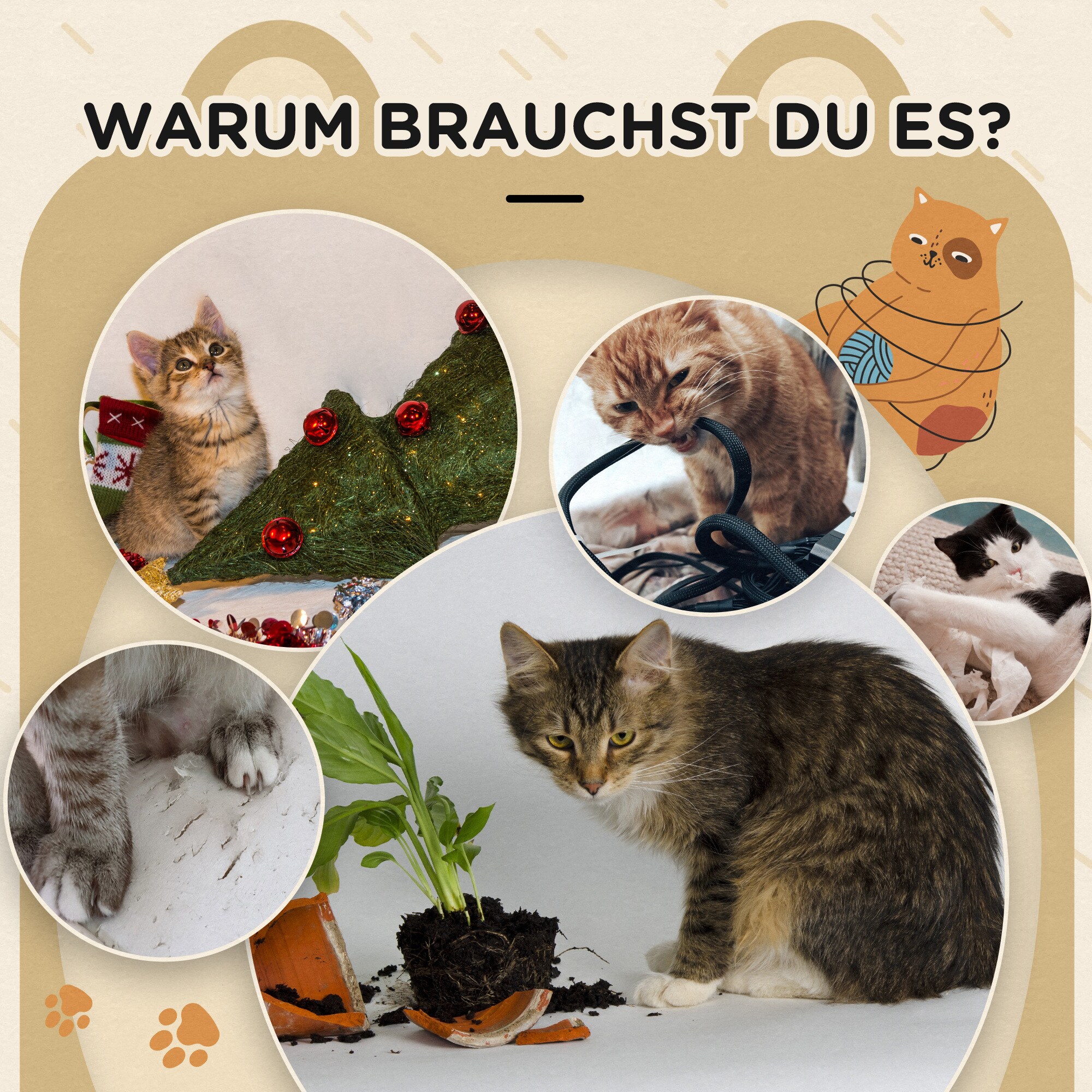PawHut Kratztrommel mit Katzenmatte braun 35L x 35B x 66H cm